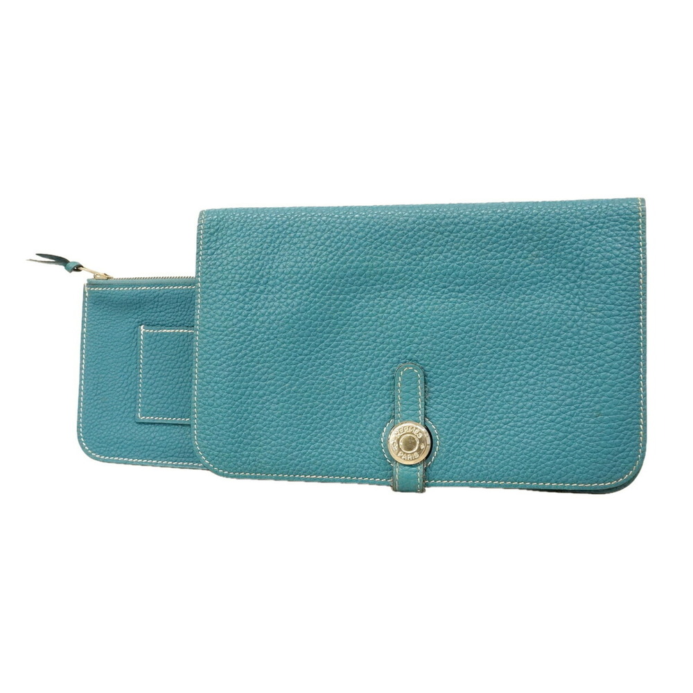 Hermes Dogon GM Long Wallet, Togo Leather, Blue Jean, □H Stamp, Men's/Women's
